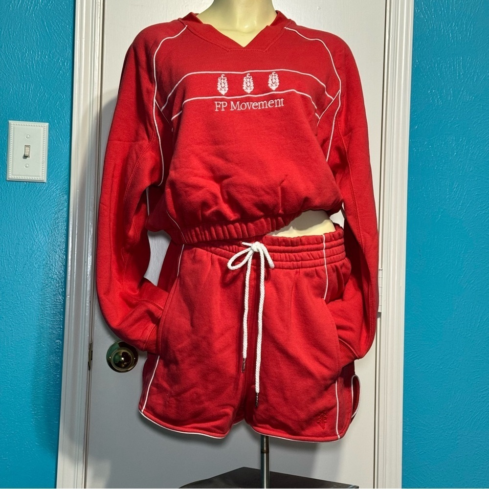 FREE PEOPLE FP Movement Seeing Double Red Sweatshirt and Shorts Set Medium NWT - Picture 16 of 16